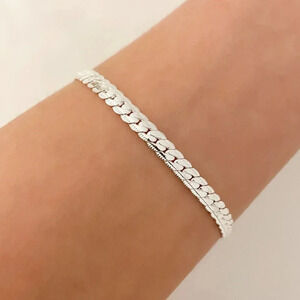 925 Sterling Silver Flat Snake Chain Bracelet Dainty Snakechain Link Bracelet